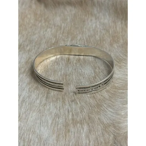 Native American SW Sterling Silver & Golden Hills Turquoise Dome Cuff Bracelet